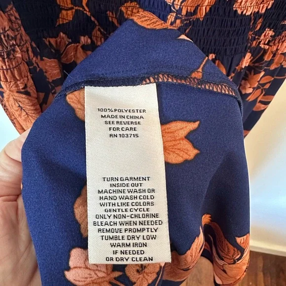 Nannette Lepore Navy and Orange Floral Midi Dress - Picture 6 of 7